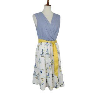 Chetta B Retro Blue Nautical Inspired Fit and Flare Sleeveless Dress 10